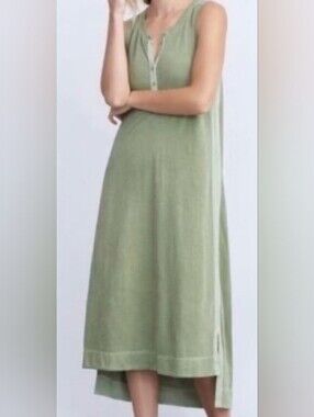 Saturday Sunday Anthropologie Green Pilar Henley Sleeveless High Low Midi Dress